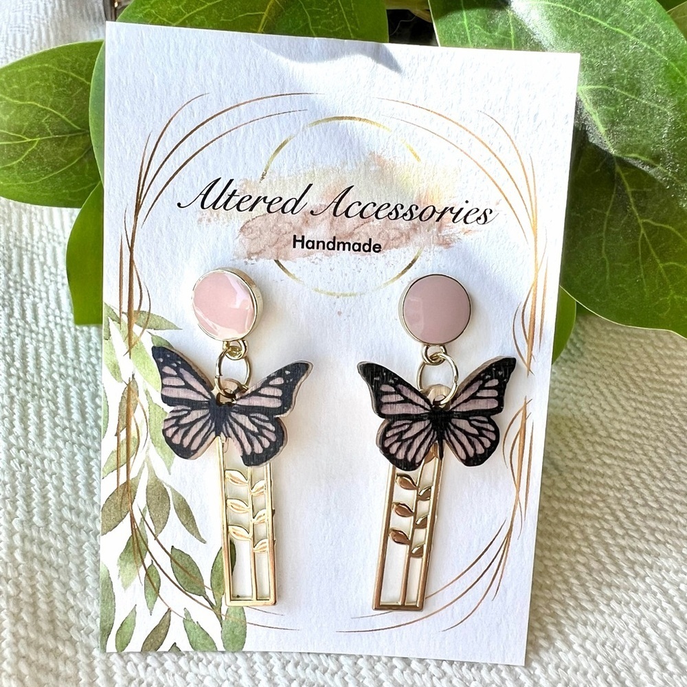 Gold Leaf Purple Butterfly Earrings